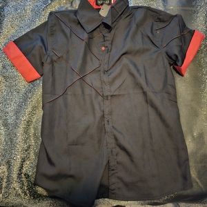 Black and red shirt.  Fanyeah. Small